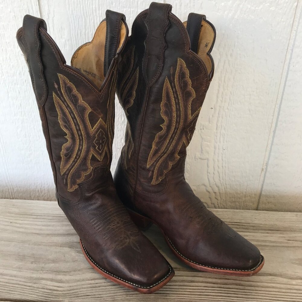 Justin Modified Wide Calf Womens Brown Goatskin Leather Boots 6.5 B L2680 USA